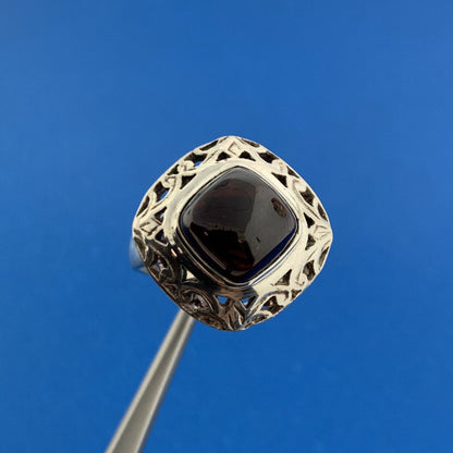 Designer Sterling Silver 925 Cabochon Square Garnet Statement Ring Size 6.75