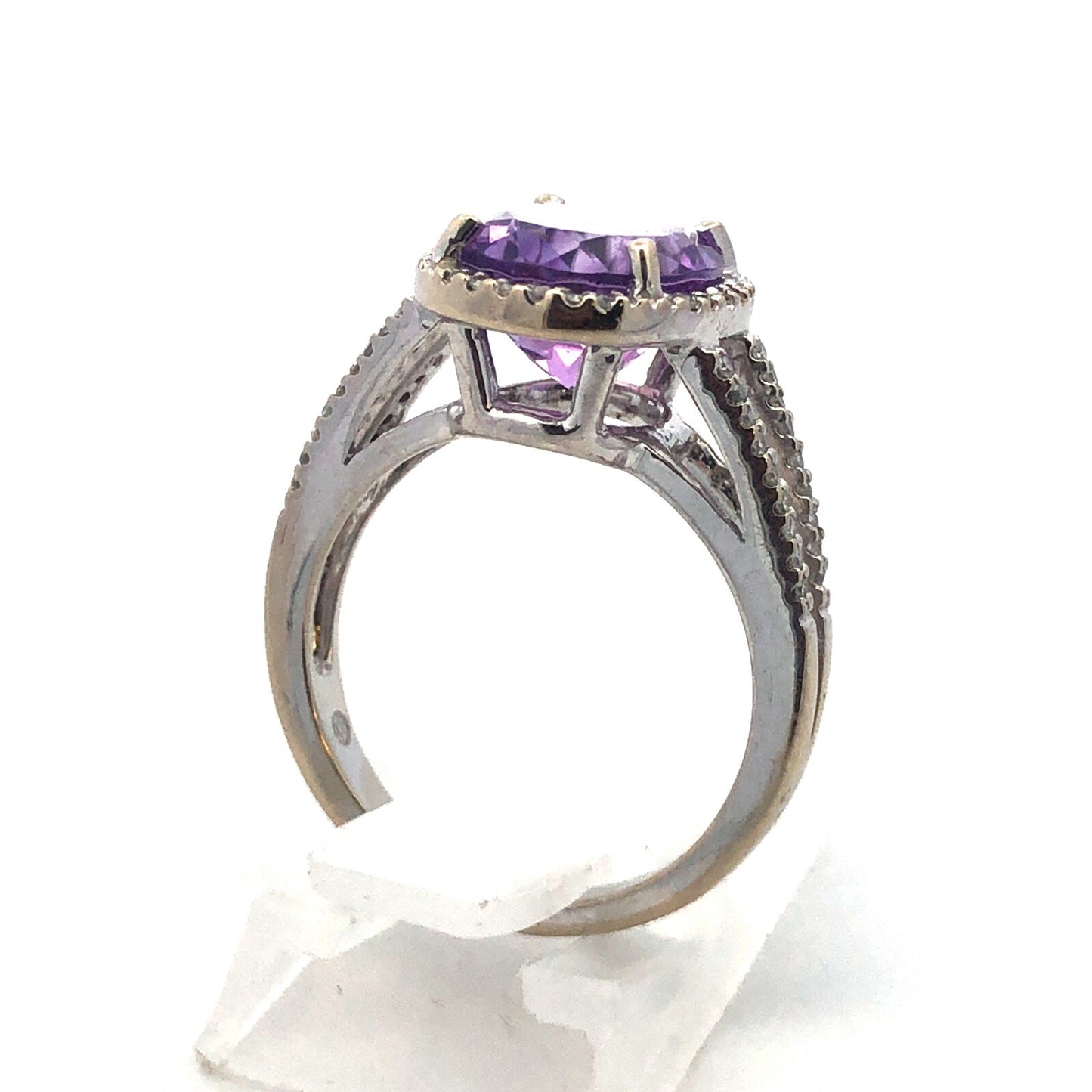 Designer 14K White Gold Oval Amethyst Diamond Halo Wedding Engagement Ring