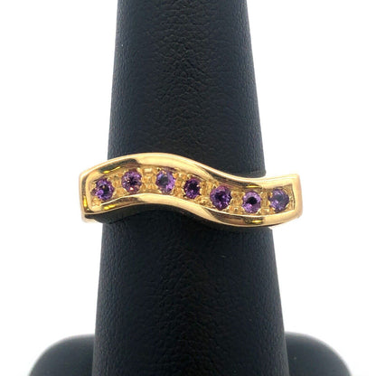 Modernist 14k Yellow Gold Italy Curved Amethyst February Anniversary Band Ring