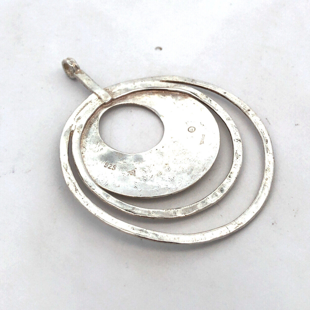 Designer 925 Sterling Silver Round Modernist Hammered Textured Statement Pendant