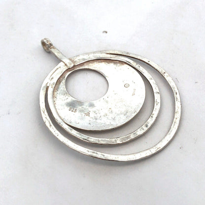 Designer 925 Sterling Silver Round Modernist Hammered Textured Statement Pendant