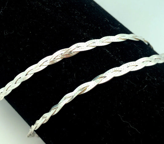 Designer 925 Sterling Silver Flat Herringbone Braided Chain Necklace