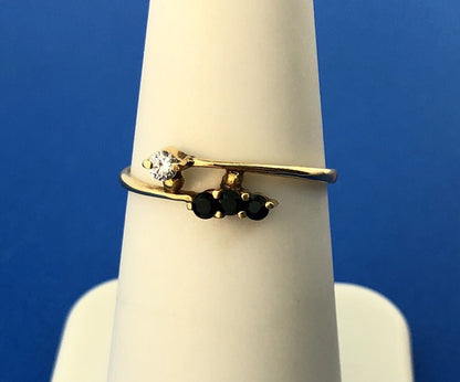 14K Yellow Gold Sapphire Diamond Modernist Bypass September Sweetheart Wire Ring
