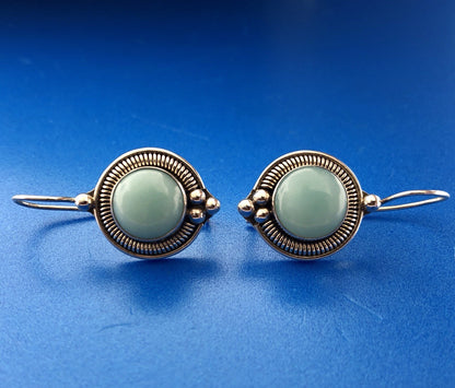 Designer BA Sterling Silver 925 Blue Aventurine Bead Scroll Hook Drop Earrings