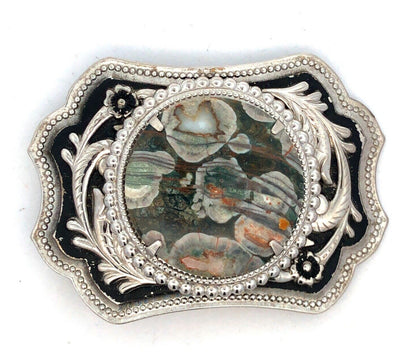 Southwestern Silver Tone Turitella Agate Floral Design Statement Belt Buckle