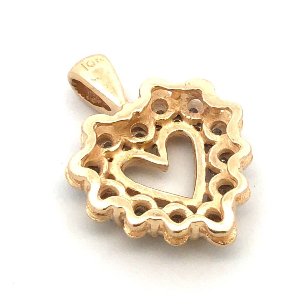 Designer 10K Yellow Gold Round Diamond Heart Love Anniversary Pendant