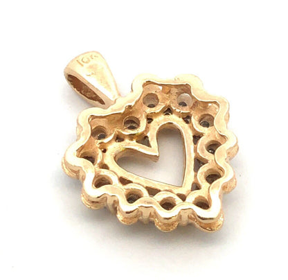 Designer 10K Yellow Gold Round Diamond Heart Love Anniversary Pendant