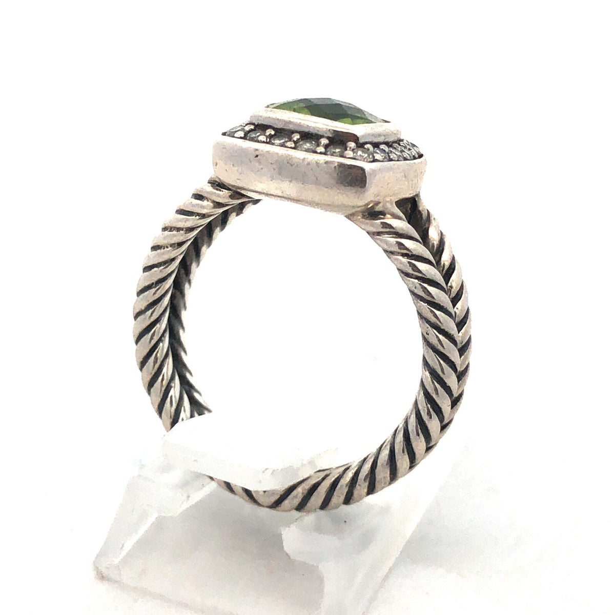 Designer David Yurman 925 Sterling Silver Prasiolite Diamond Halo Albion Ring