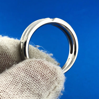 Men's 14K White Gold Diamond Solitaire Brushed Polished Incused Wedding Band