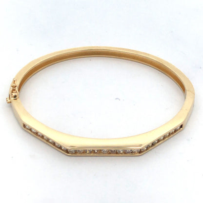 14K Yellow Gold Round Channel Diamond Geometrical Hinged Bangle Bracelet