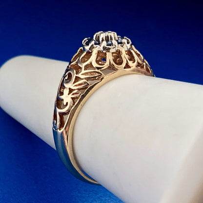 Vintage 10K Yellow Gold Sapphire Diamond Open Work September Cocktail Dome Ring