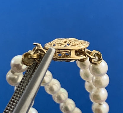 14K Yellow Gold Pearl Double Strand Hand Knotted Necklace