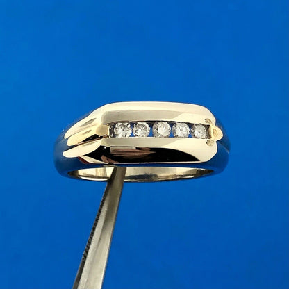 Unisex 14K White Yellow Gold Diamond Bar Dome Wedding Anniversary Band Ring