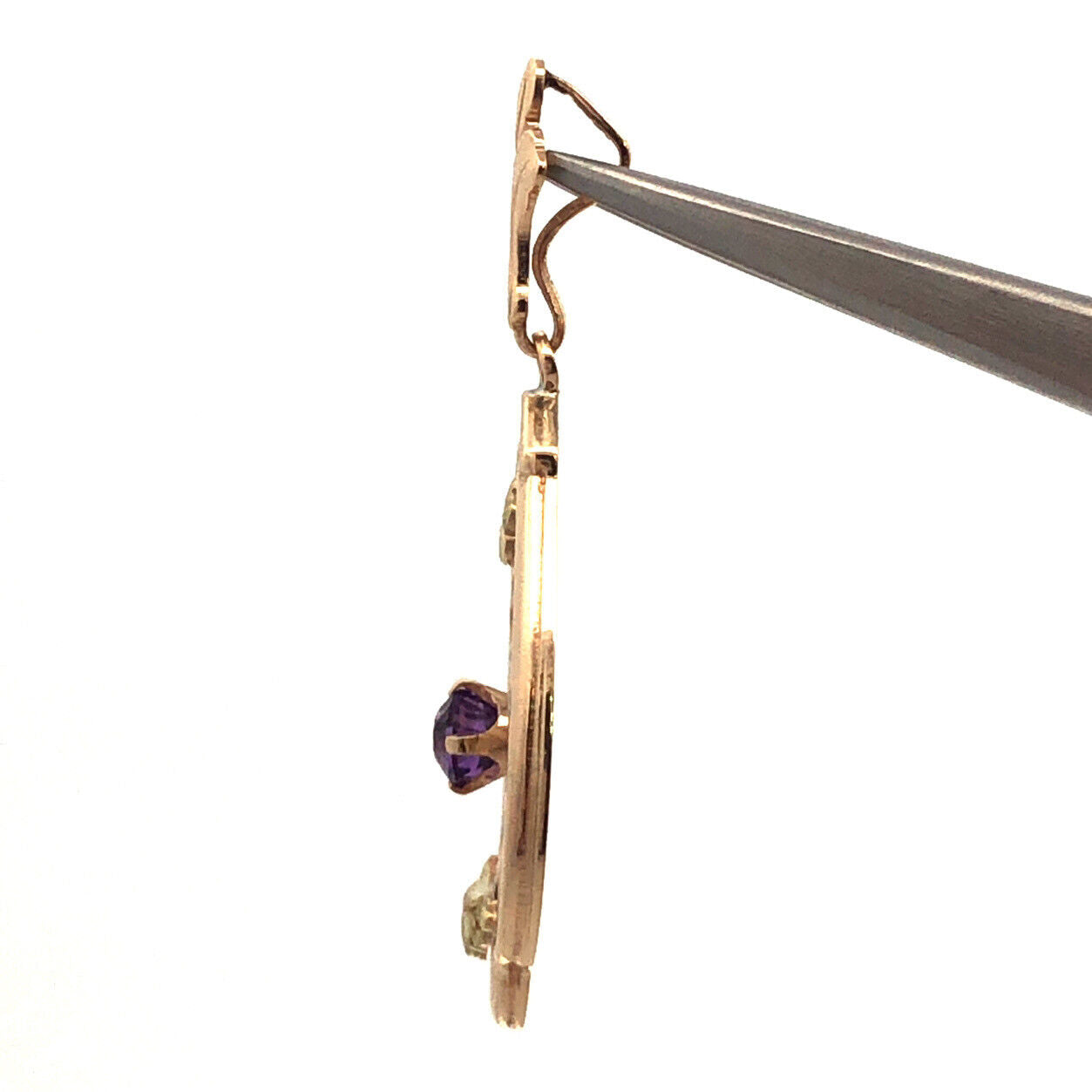 Designer Memco 10K Yellow Gold Round Amethyst Floral Floral Oval Pendant