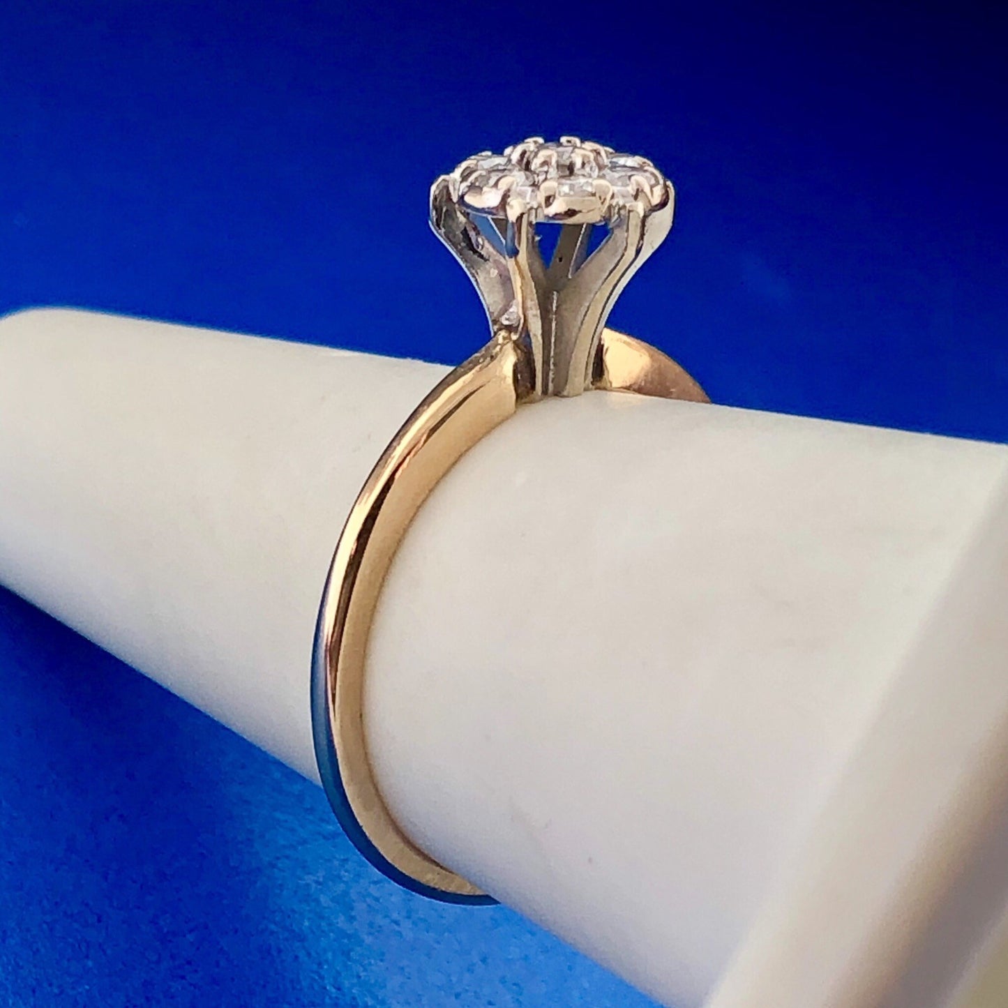 14K Yellow Gold Diamond Cluster Empire Style Engagement Bridal Cocktail Ring