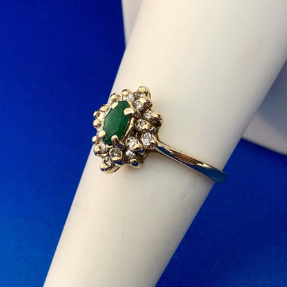 Vintage 14K Yellow Gold Emerald Diamond May Anniversary Sweetheart Ring