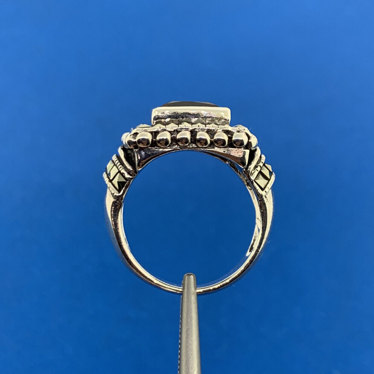 925 Sterling Silver Garnet Marcasite January Birthday Anniversary Ring