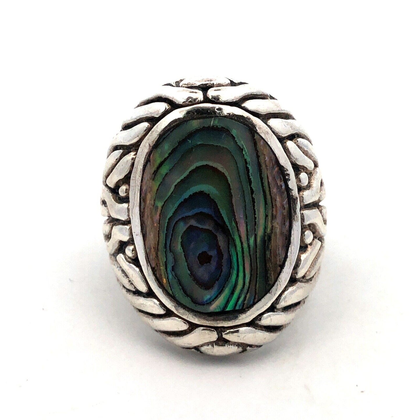 Designer CFJ 925 Sterling Silver Oval Abalone Textured Modernist Dome Ring