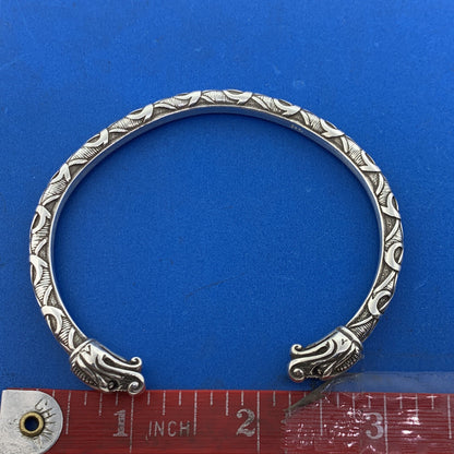 Stunning Sterling Silver 925 Twin Headed Dragon Serpent 8" Open Cuff Bracelet