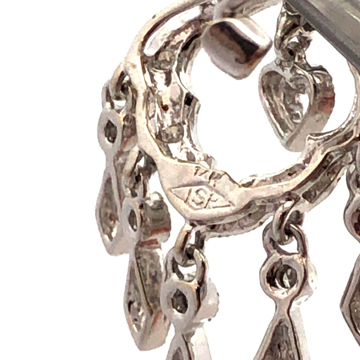 Designer ISP 14K White Gold Diamond Heart Dangle Chandelier Drop Stud Earrings