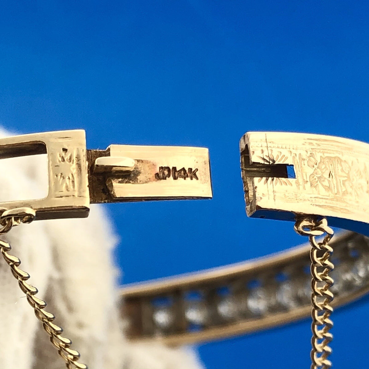 Art Deco Art Nouveaux 14K Yellow White Gold Diamond Ladder Hinged Cuff Bracelet