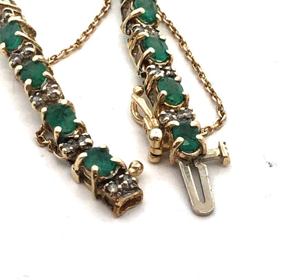 Designer P 10K Yellow Gold Emerald Diamond May Anniversary Tennis Bracelet