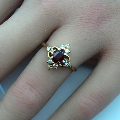 Designer 18K Yellow Gold Ruby Diamond July Anniversary Birthday Ring