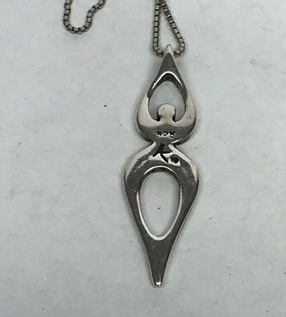 Sterling Silver 925 Modernist Female Figure Goddess Fertility Necklace S193