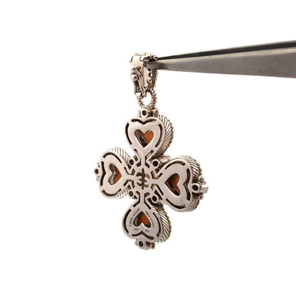 Judith Ripka 925 Sterling Silver CZ Smokey Quartz  Mother of Pearl Cross Pendant