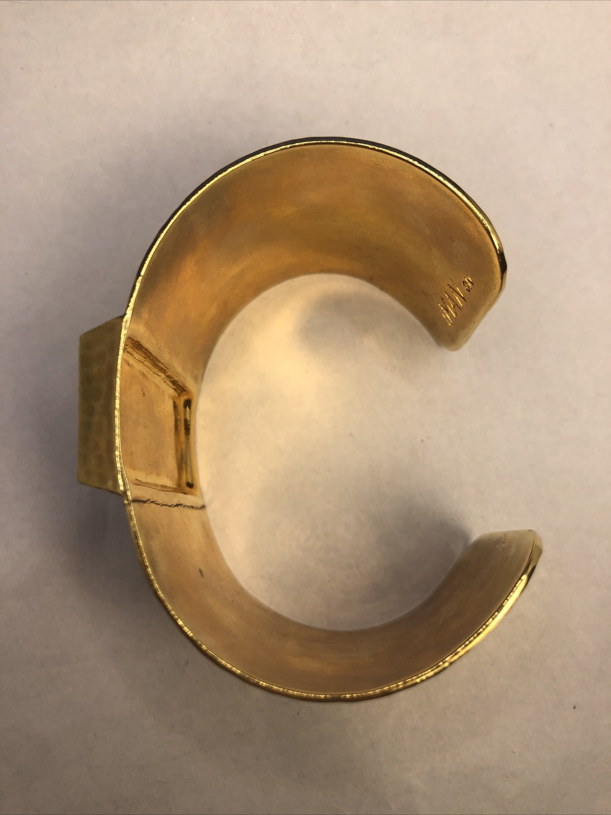 IMAN CN Gold Tone Hammered Metal Purple Cubic Zircoina Statement Cuff Bracelet