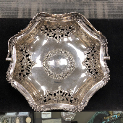 Antique Ledsam & Vale L & Co Silver Plate Floral Open Work Handled Brides Basket