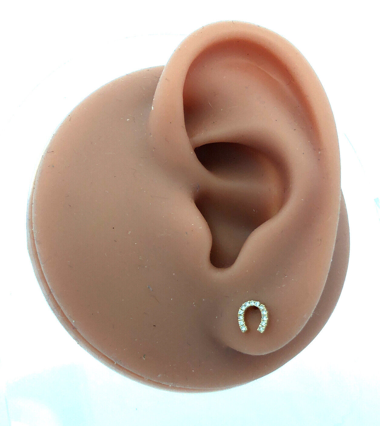 Designer 14K Yellow Gold Pave Diamond Horseshoe Good Luck Stud Earrings