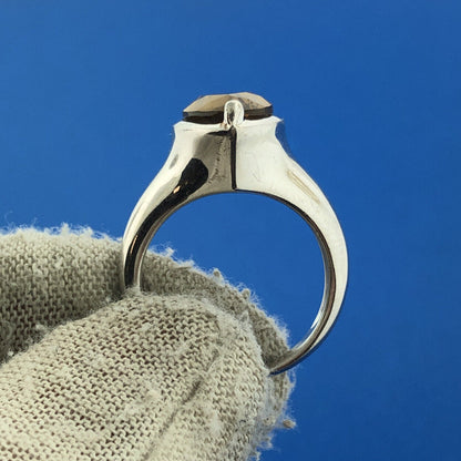 Designer KN China Sterling Silver 925 Marquise Smoky Quartz Topaz Cocktail Ring