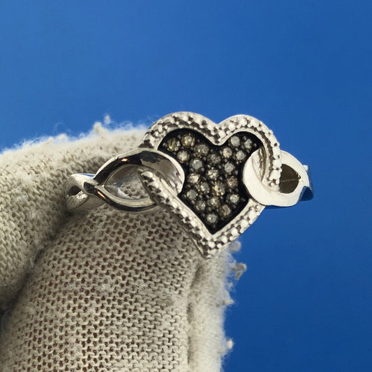 Designer SJ Sterling Silver 925 Round Cut Black Diamond Heart Ring Size 8