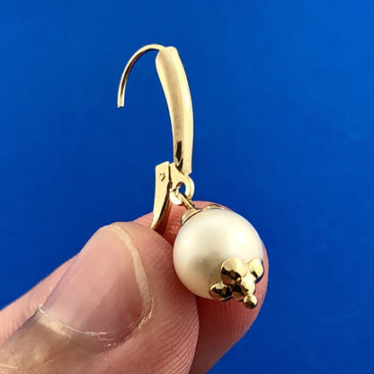 Vintage 14K Yellow Gold Pearl Wedding Birthstone Dangle French Back Earrings