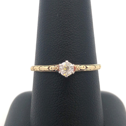 Estate 14K Yellow Gold European Diamond Solitaire Bridal Promise Engagement Ring