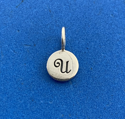 PST 925 Sterling Silver U Initial Monogram Script Petite Disc Bracelet Charm