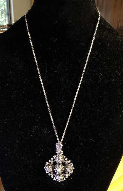 Vintage 925 Sterling Silver Jerusalem Cross Scroll Detail Statement Necklace