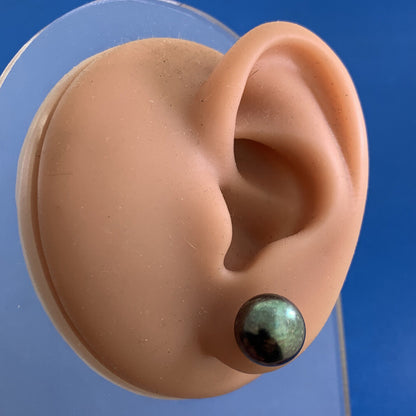 Designer 14K Yellow Gold Tahitian Pearl Statement Stud Earrings 10.5mm