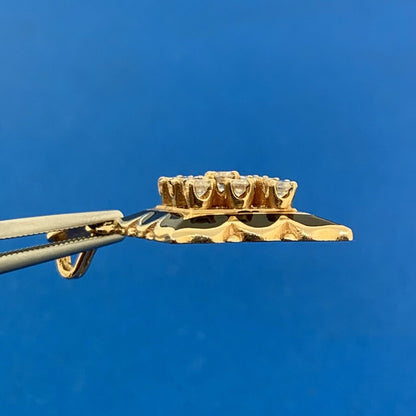 Vintage 14K Yellow Gold Diamond Cluster Black Enamel Dangle Drop Pendant