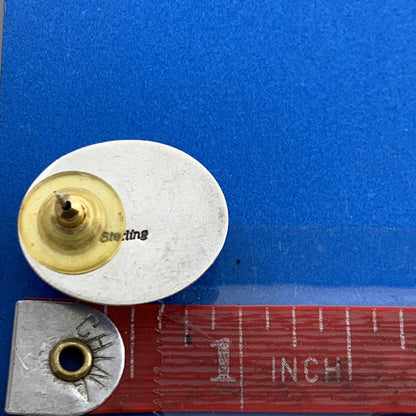 Native American 925 Sterling Silver Signed VO Oval Lapis Lazuli Stud Earrings