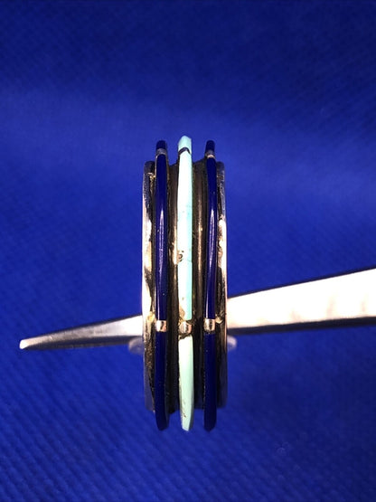 Vintage 925 Sterling Silver Lapis Lazuli Turquoise Butterfly Back Hoop Earrings