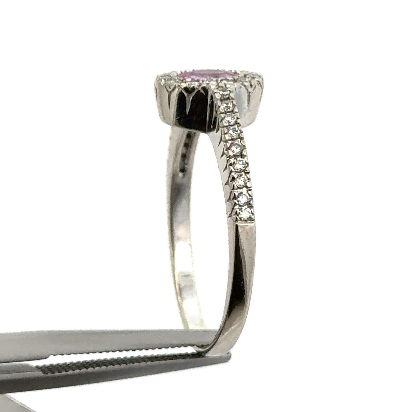 Designer B & G 14K White Gold Pink Sapphire Diamond Anniversary Cocktail Ring