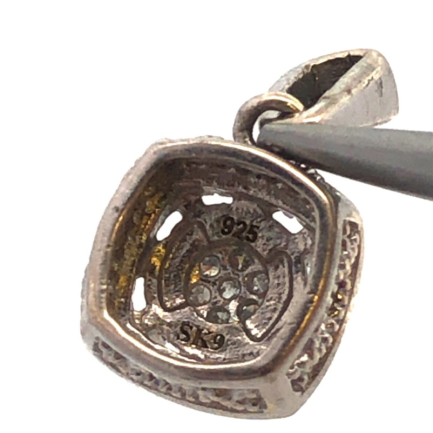 Designer 925 Sterling Silver Diamond Cluster Illusion Halo Setting Charm Pendant