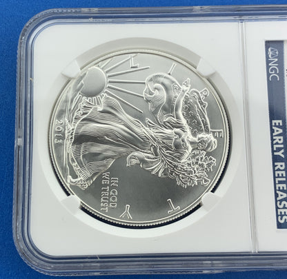 2013 W American Silver Eagle 999 Fine 1 Oz Silver NGC MS69 Early Release White