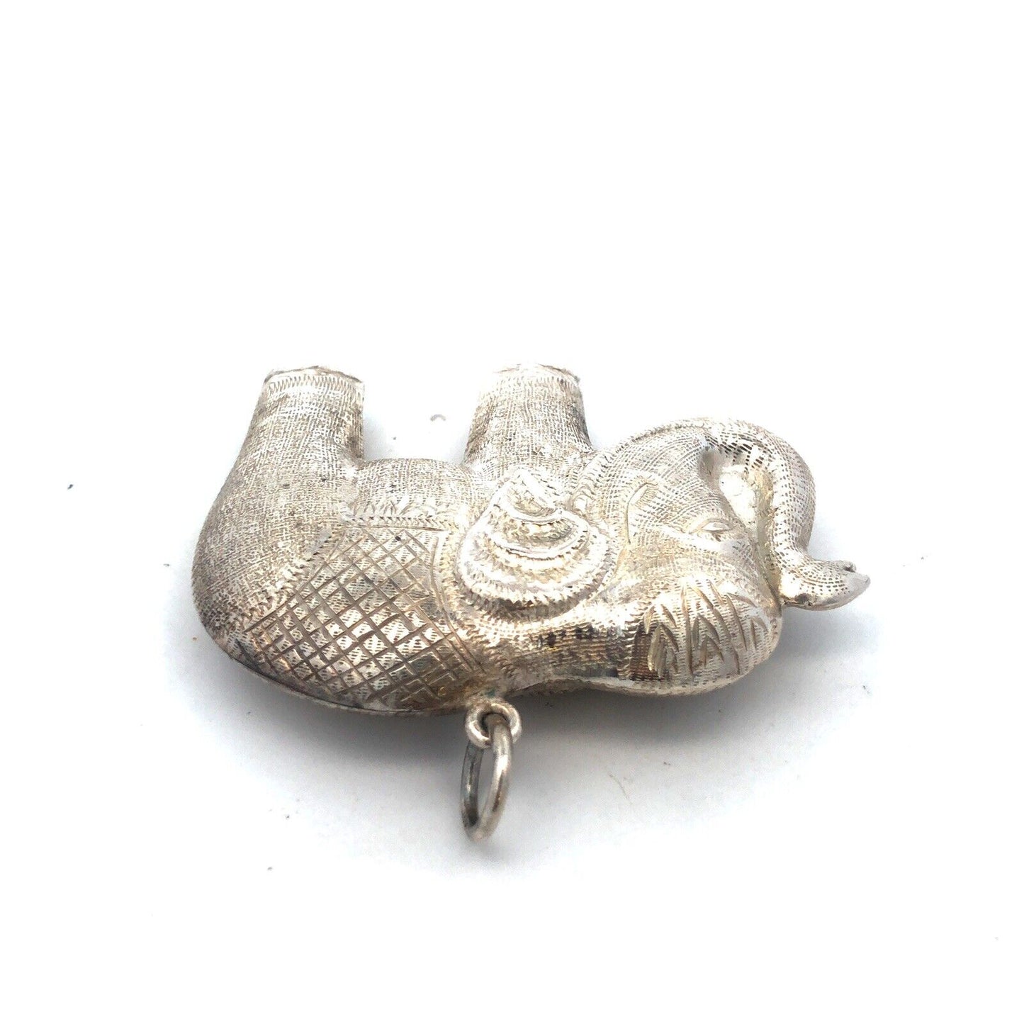 Vintage 925 Sterling Silver Textured Detailed Festival Temple Elephant Pendant