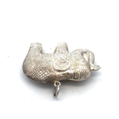 Vintage 925 Sterling Silver Textured Detailed Festival Temple Elephant Pendant