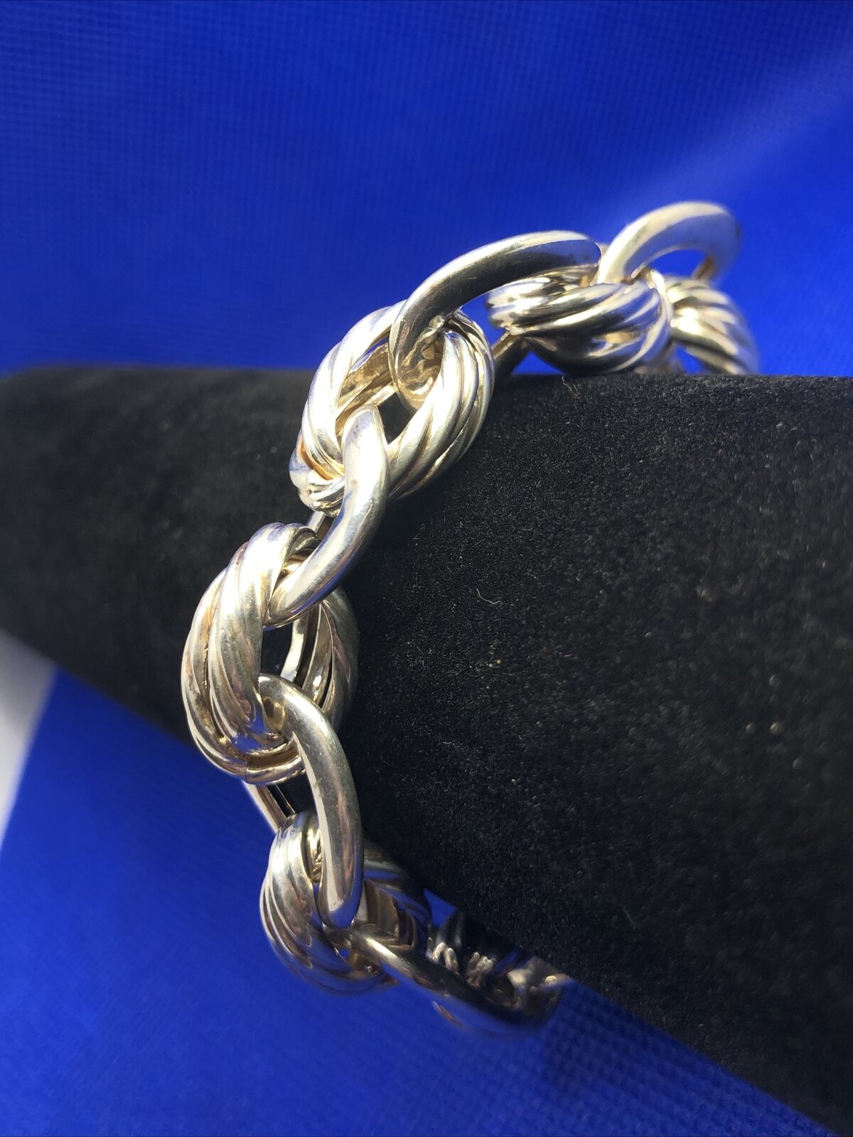 Designer Eursa Italy 925 Sterling Silver Oval Polished Ribbed Link Bracelet