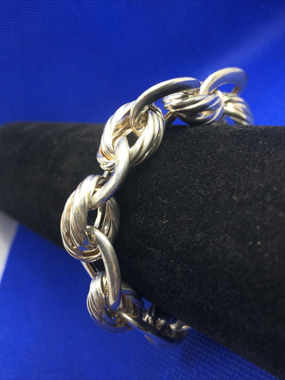 Designer Eursa Italy 925 Sterling Silver Oval Polished Ribbed Link Bracelet