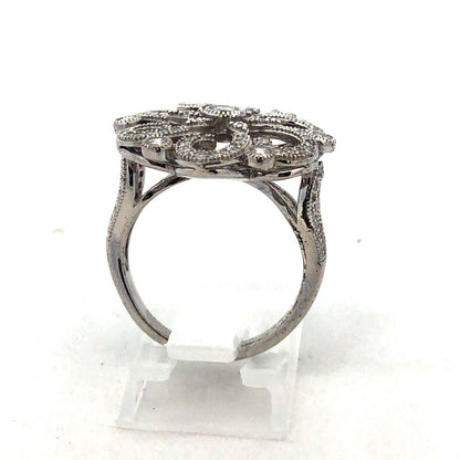 925 Sterling Silver Round Cubic Zirconia CZ Flower Swirl Cocktail Ring